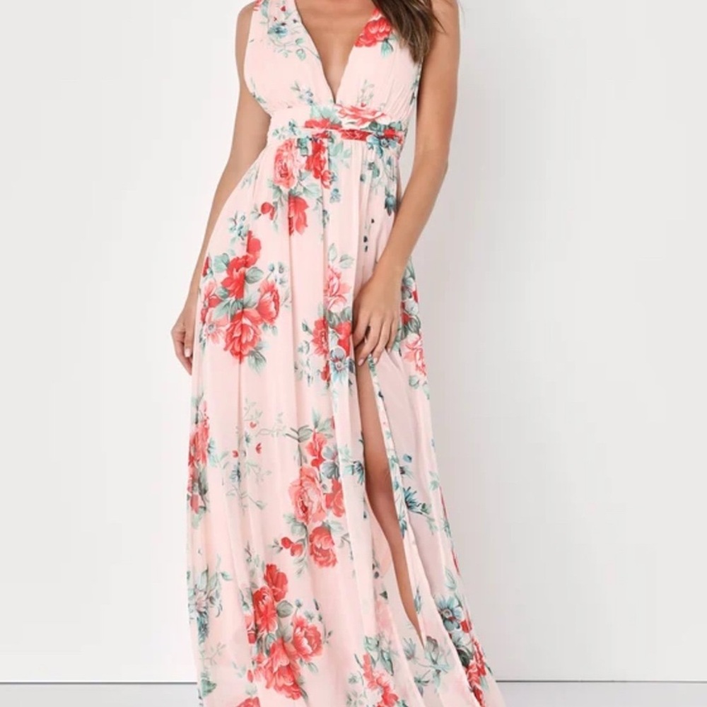 Lulus Garden Meandering Blush Floral Pink Maxi Dress NWT